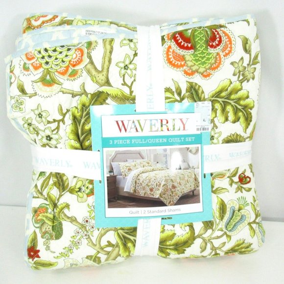 Waverly Quilt Set Imperial Dress Jacobean Floral Blanket Coverlet 2 Pillow Shams